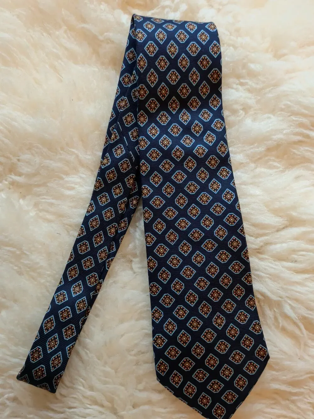 Domenico Spano Saks Fifth Avenue 50oz Royal Twill Silk Tie England Geometric